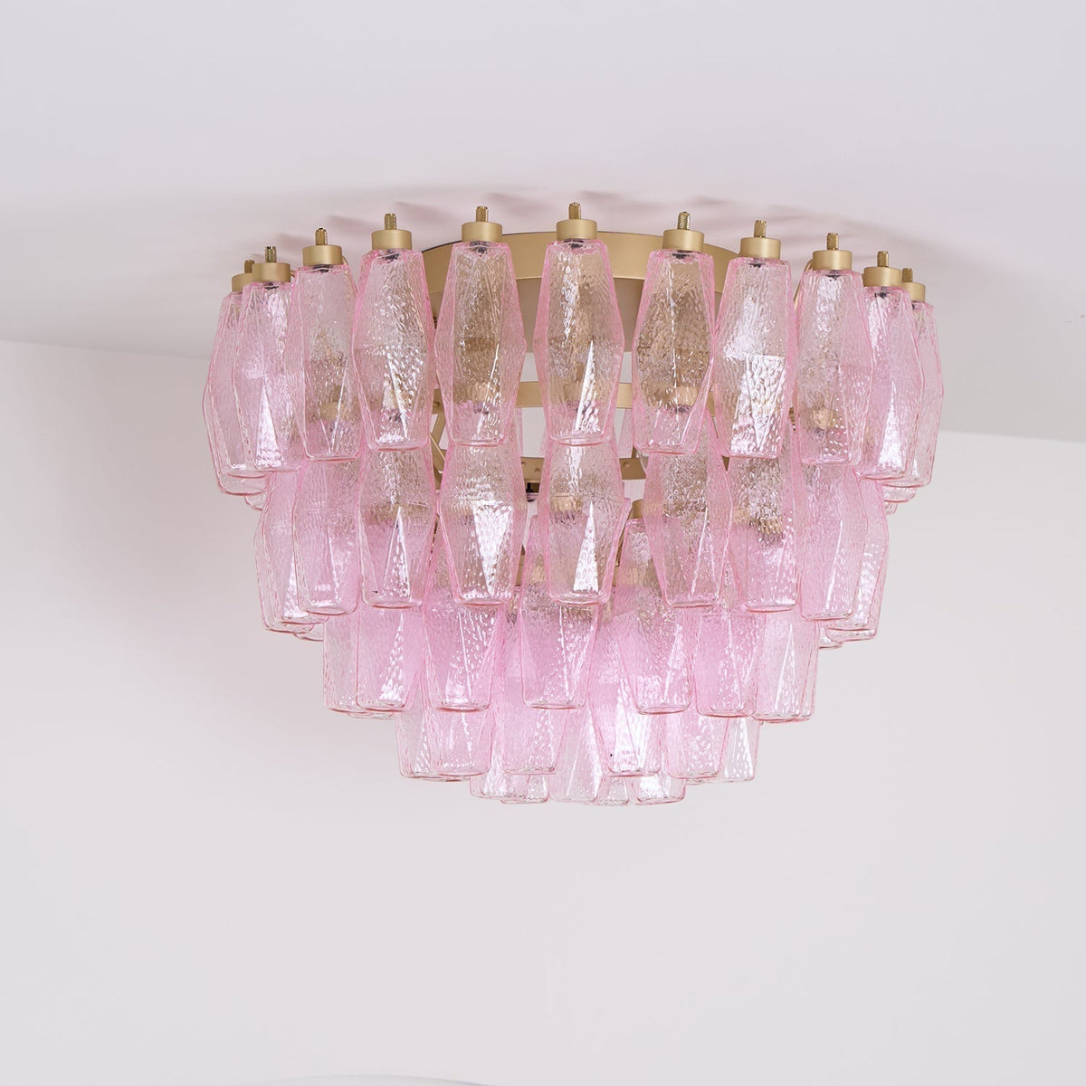 Celelaya plafoniera Poliedri in vetro di Murano Rosa Stratificato