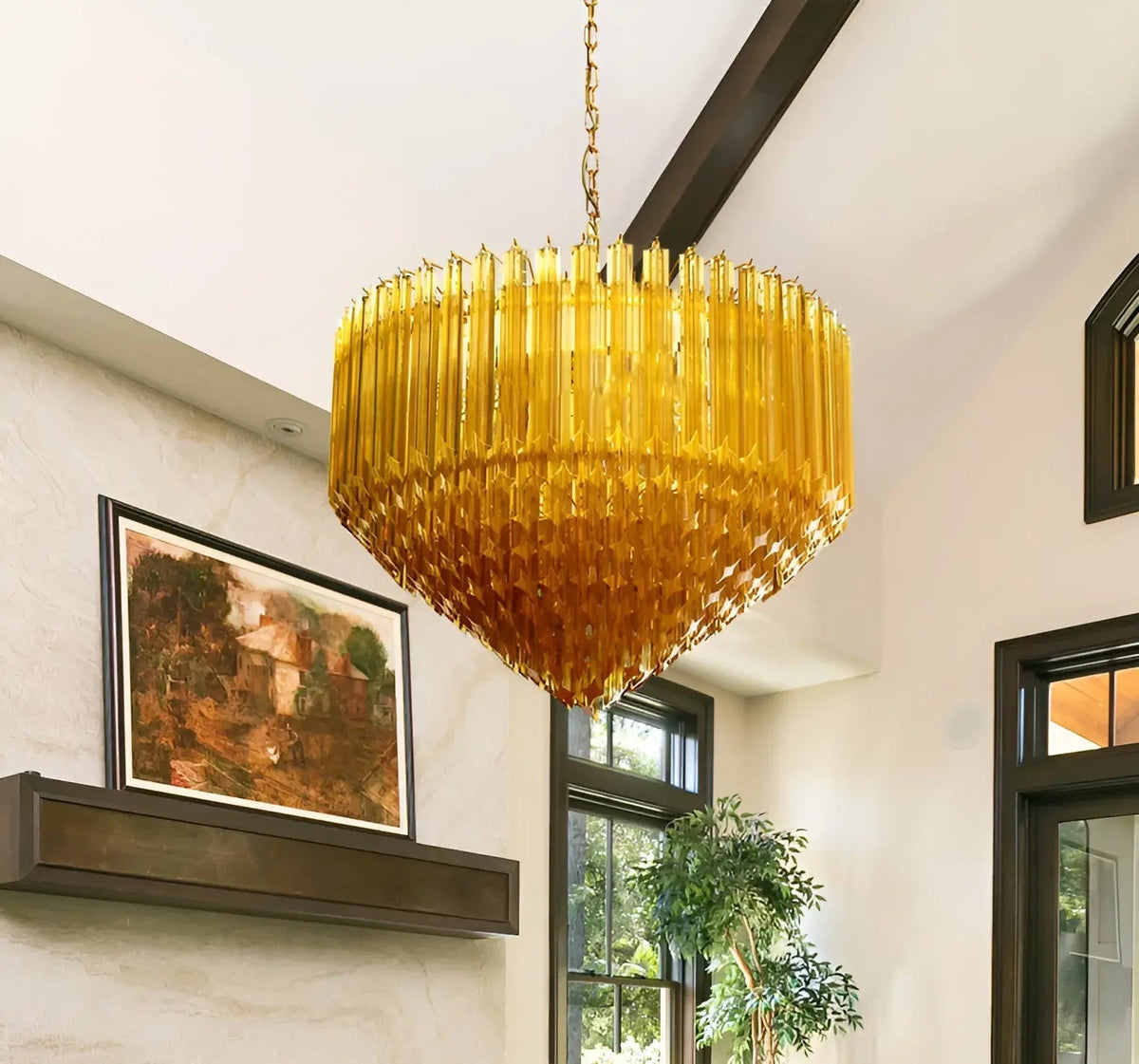 Celiselle lampadario in vetro di Murano ambra Prism Grand Art