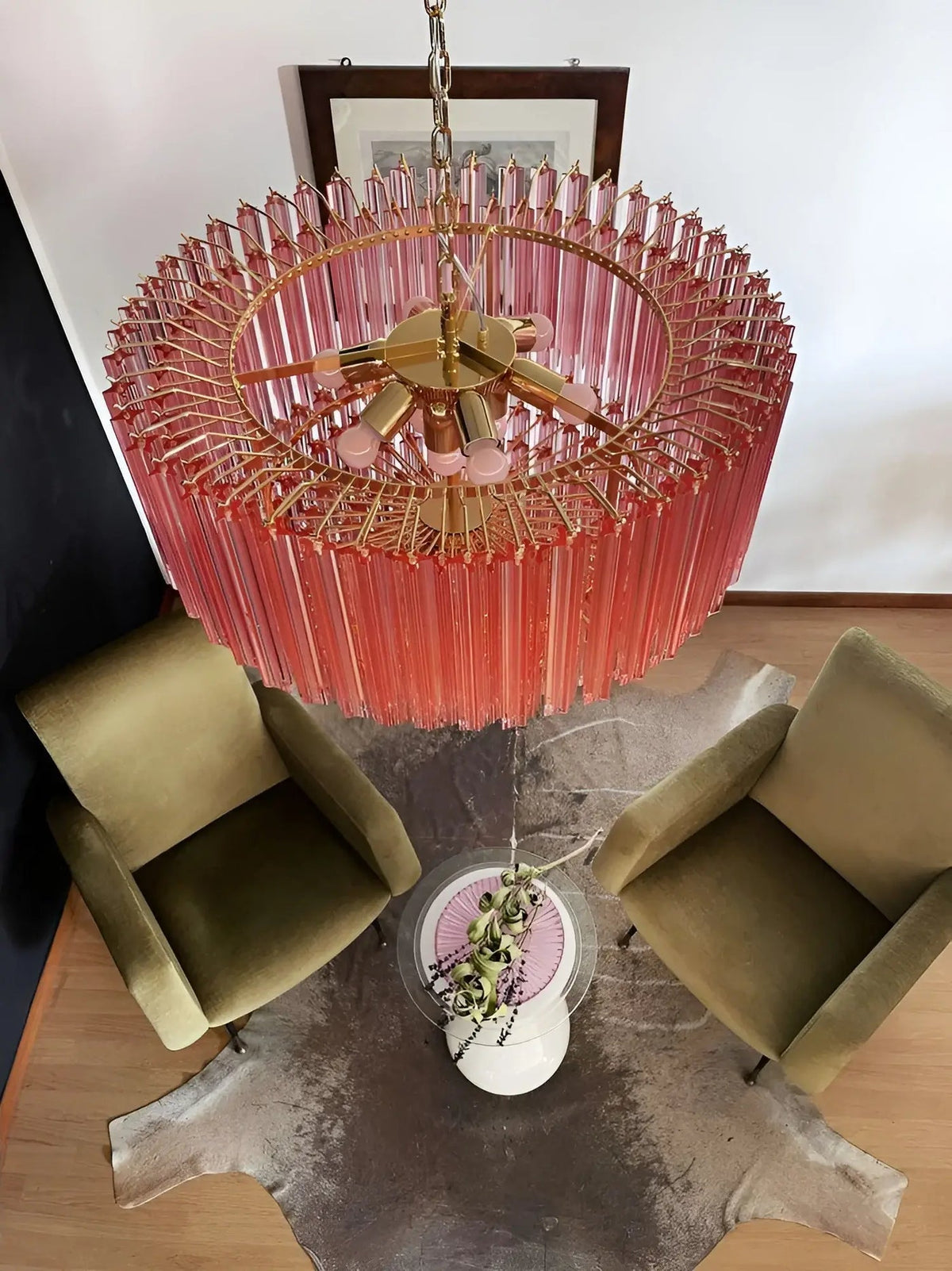 Celelaria lampadario Prismi Geometrici in vetro Rosa