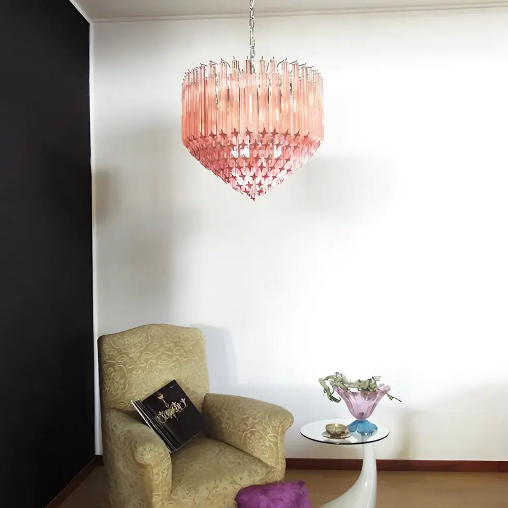 Celelaria lampadario Prismi Geometrici in vetro Rosa