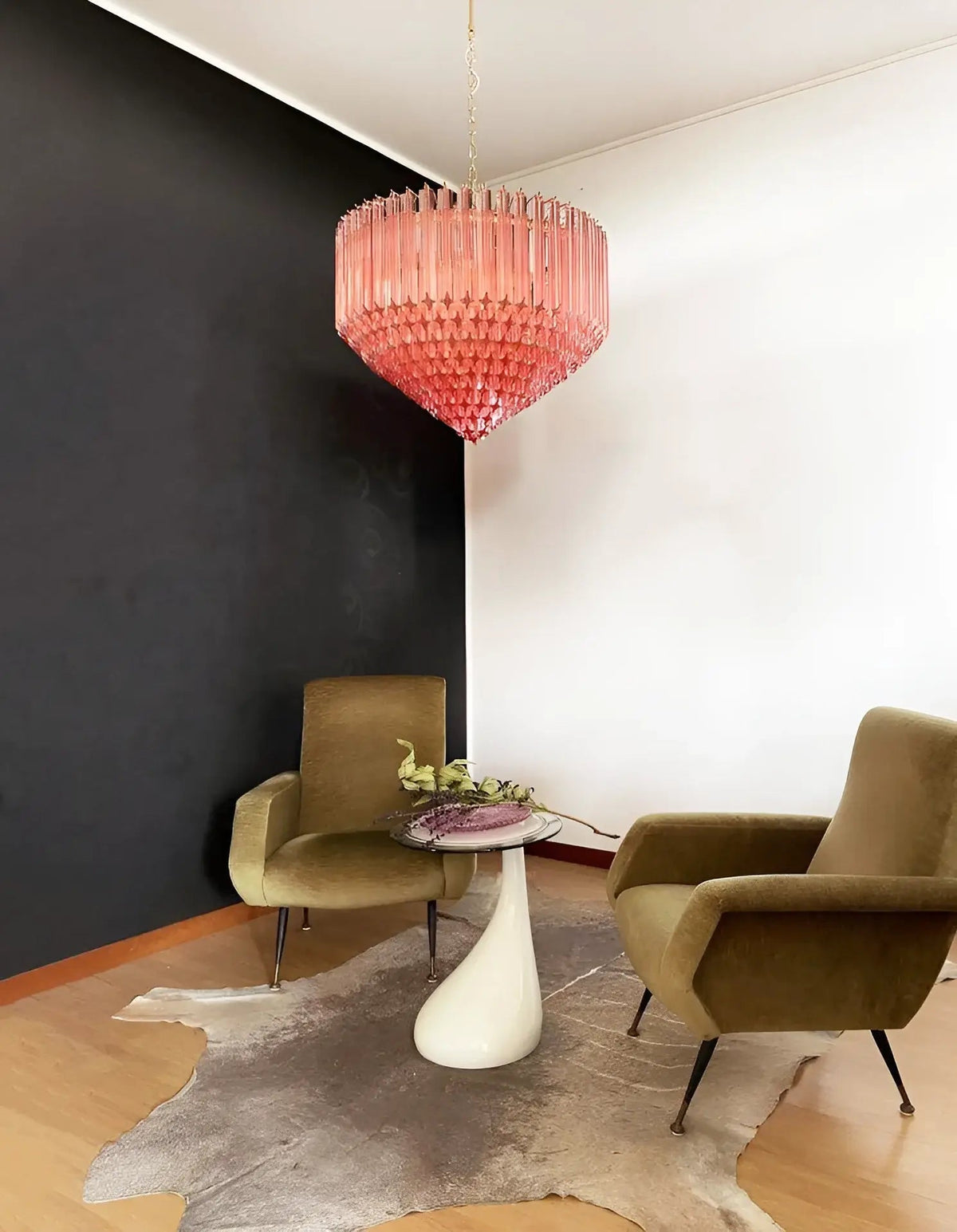 Celelaria lampadario Prismi Geometrici in vetro Rosa