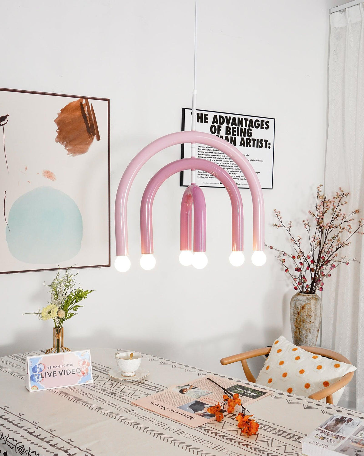 Lampada a sospensione Rainbow Arc moderna in metallo per soggiorno e sala da pranzo