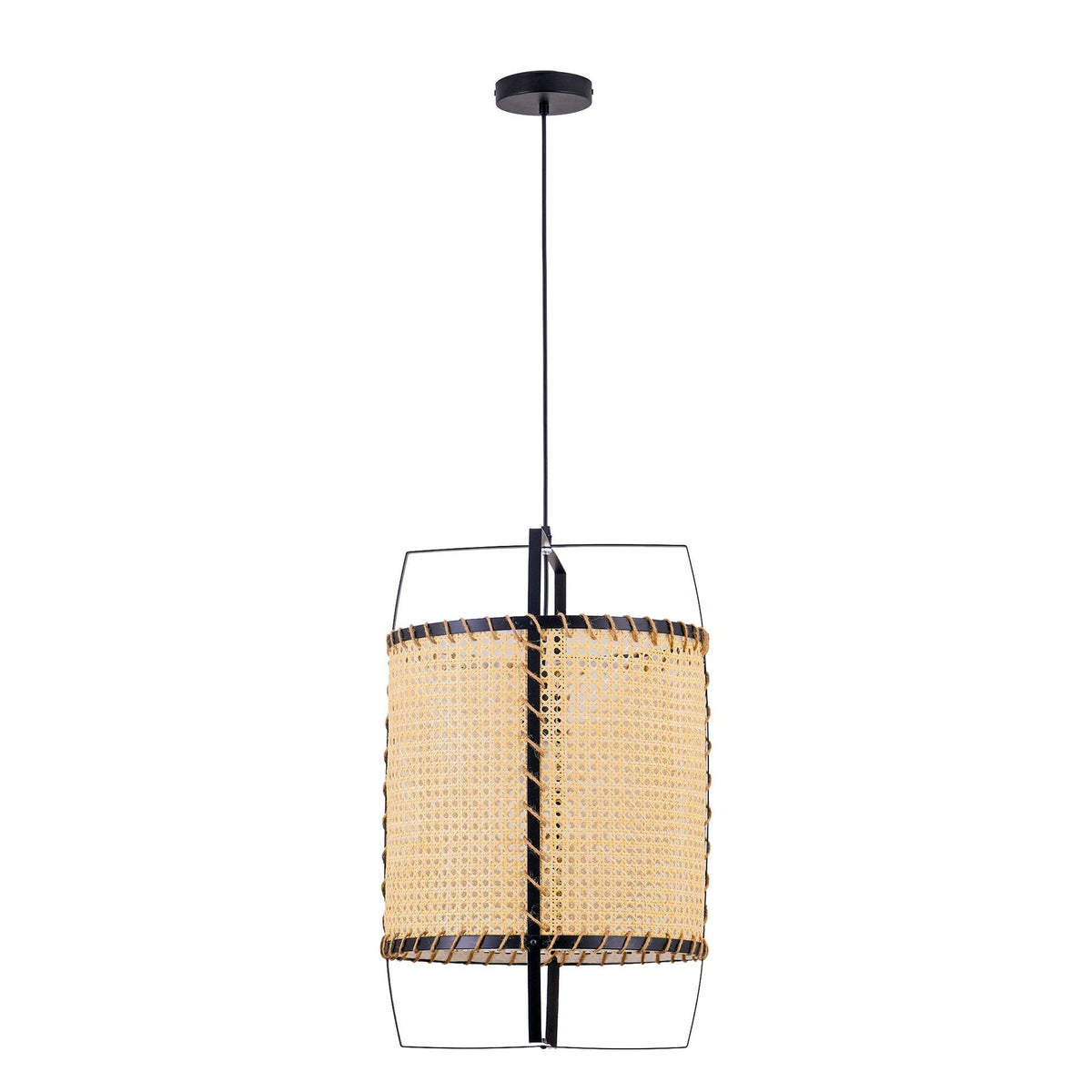 Kevis lampada a sospensione Struttura metallica in canna di rattan stile industriale
