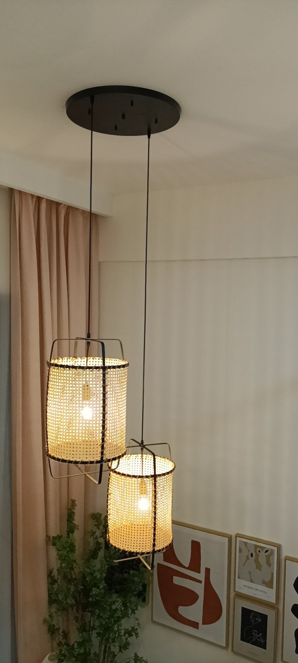 Kevis lampada a sospensione Struttura metallica in canna di rattan stile industriale