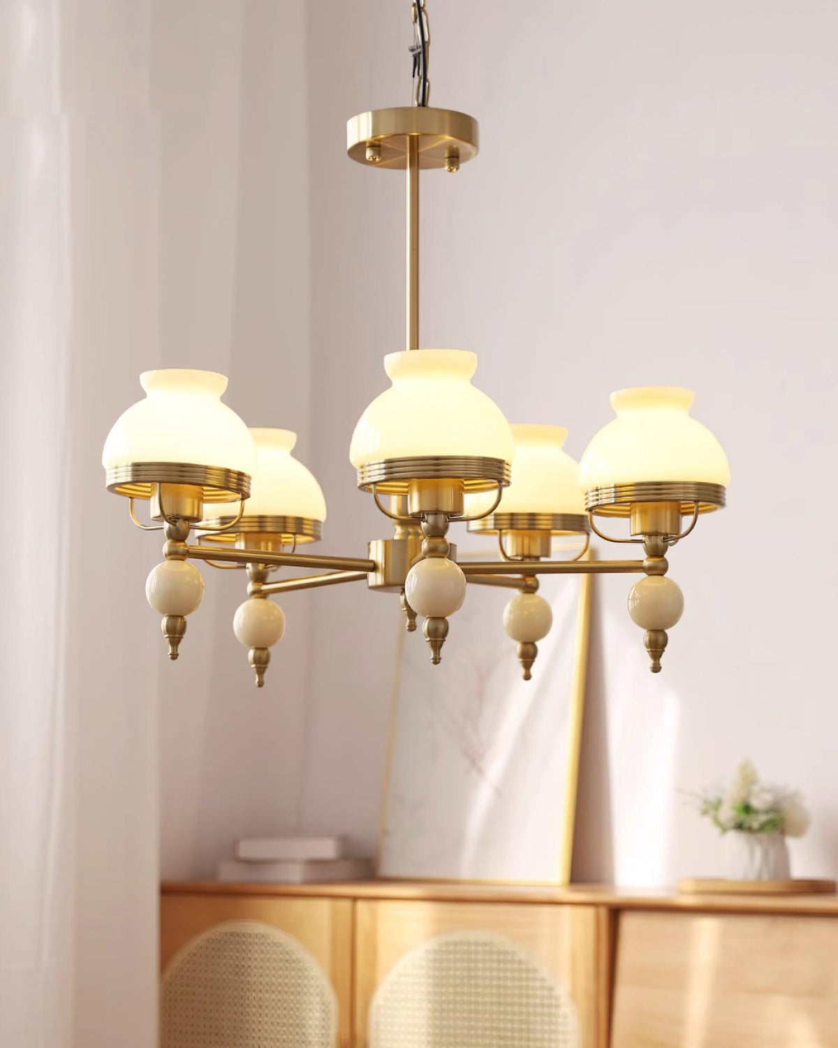 Lampadario in vetro e metallo per sala da pranzo o soggiorno vintage