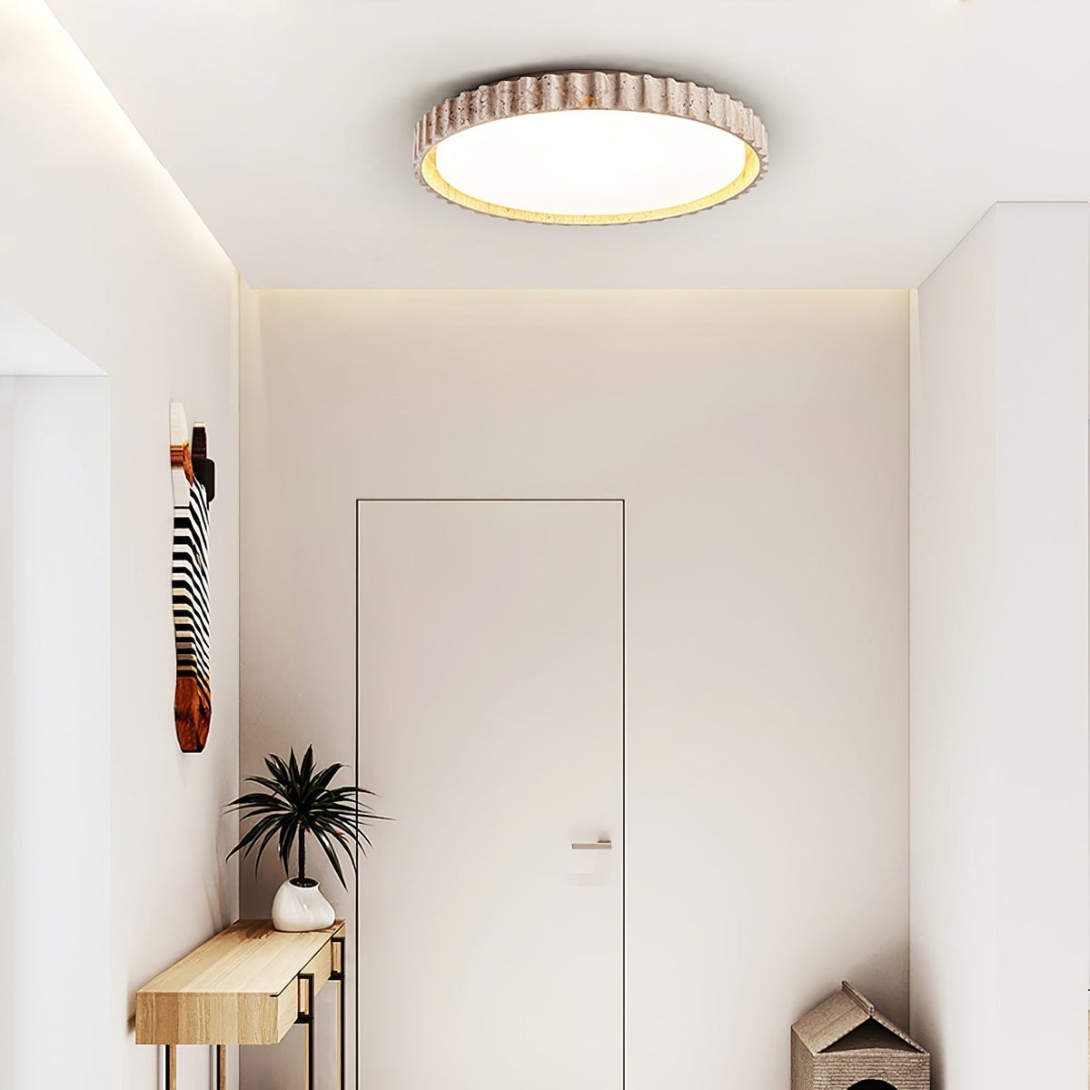 Obsidian lampada da soffitto anello a listelli in travertino