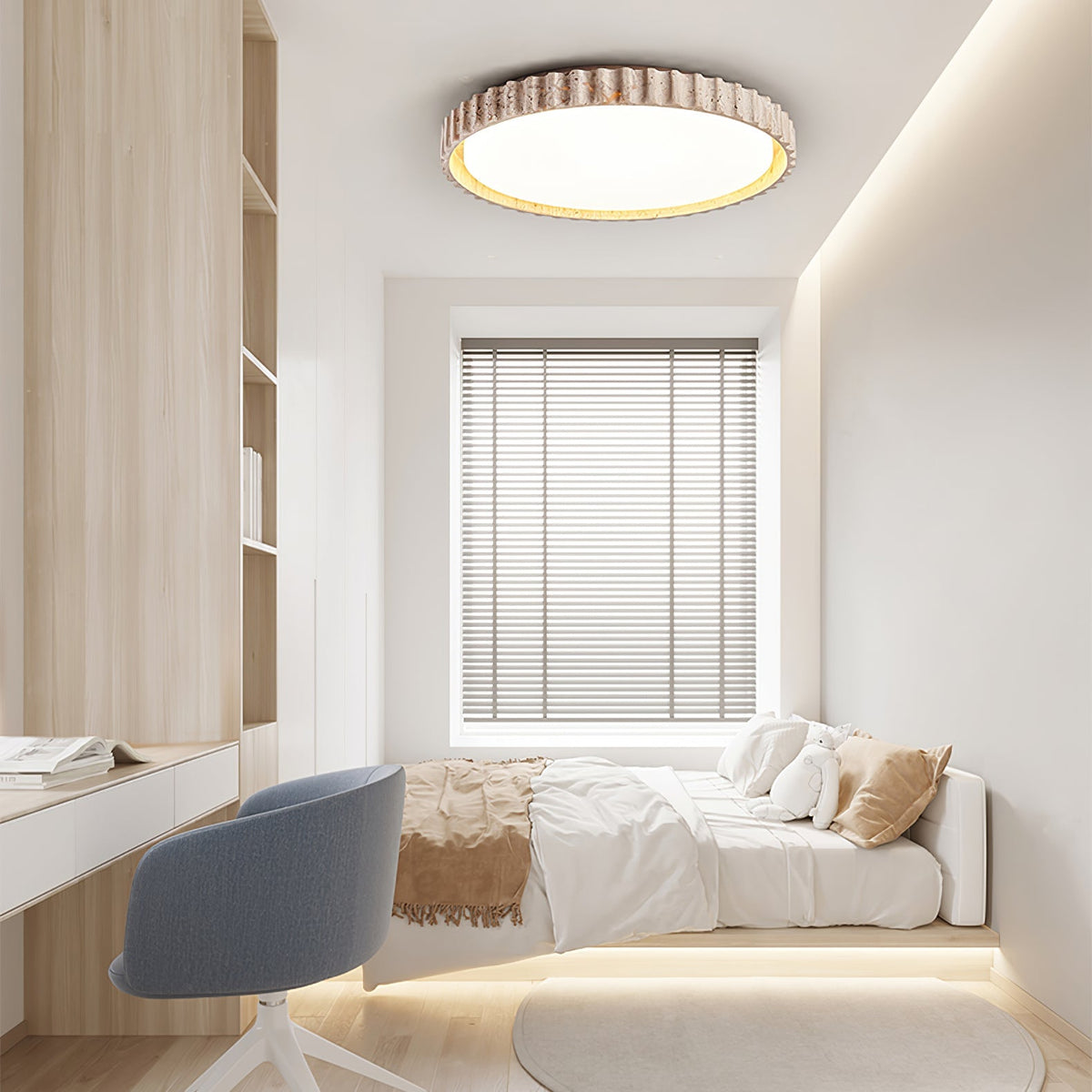 Obsidian lampada da soffitto anello a listelli in travertino