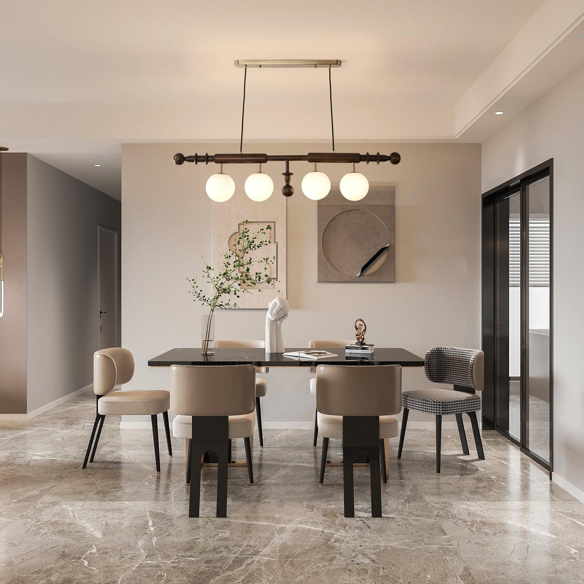 Elvalelle lampadario Colonna Romana legno di Noce vetro