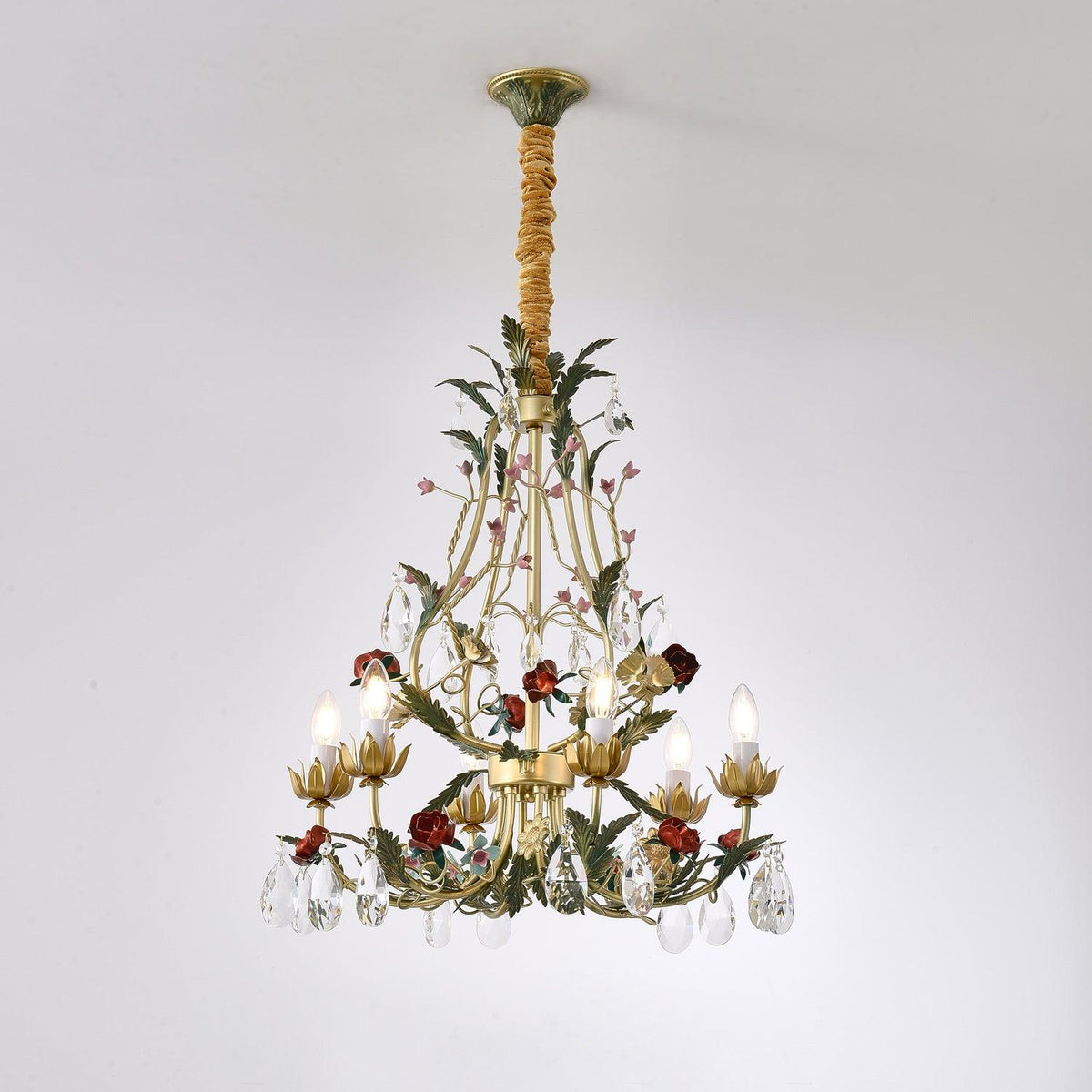 Selarella lampadario ottone Rosa fiori Cristallo Candela