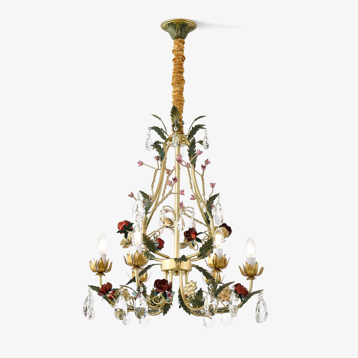 Selarella lampadario ottone Rosa fiori Cristallo Candela