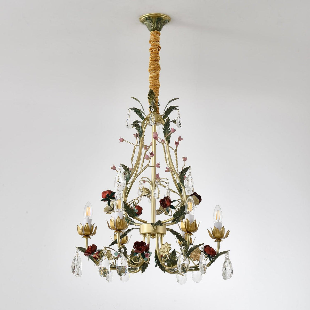 Selarella lampadario ottone Rosa fiori Cristallo Candela