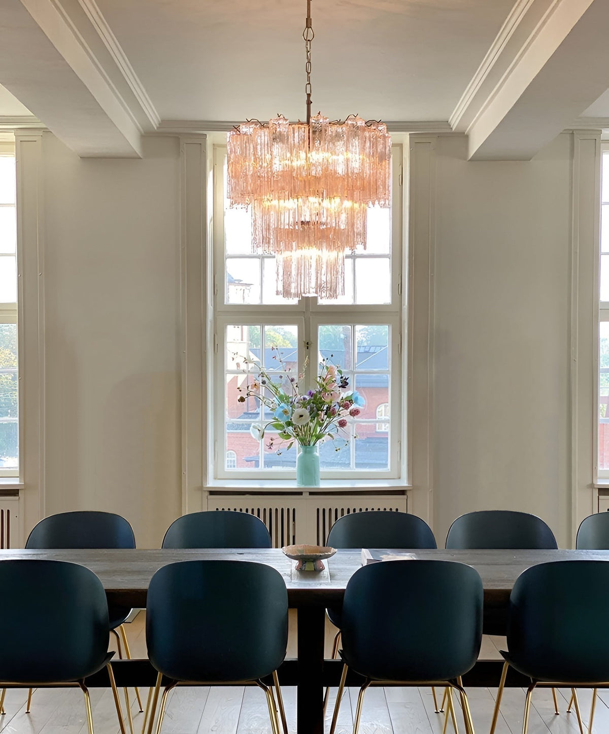 Veloraria lampadario Tubi in vetro Rosa Strati moderni