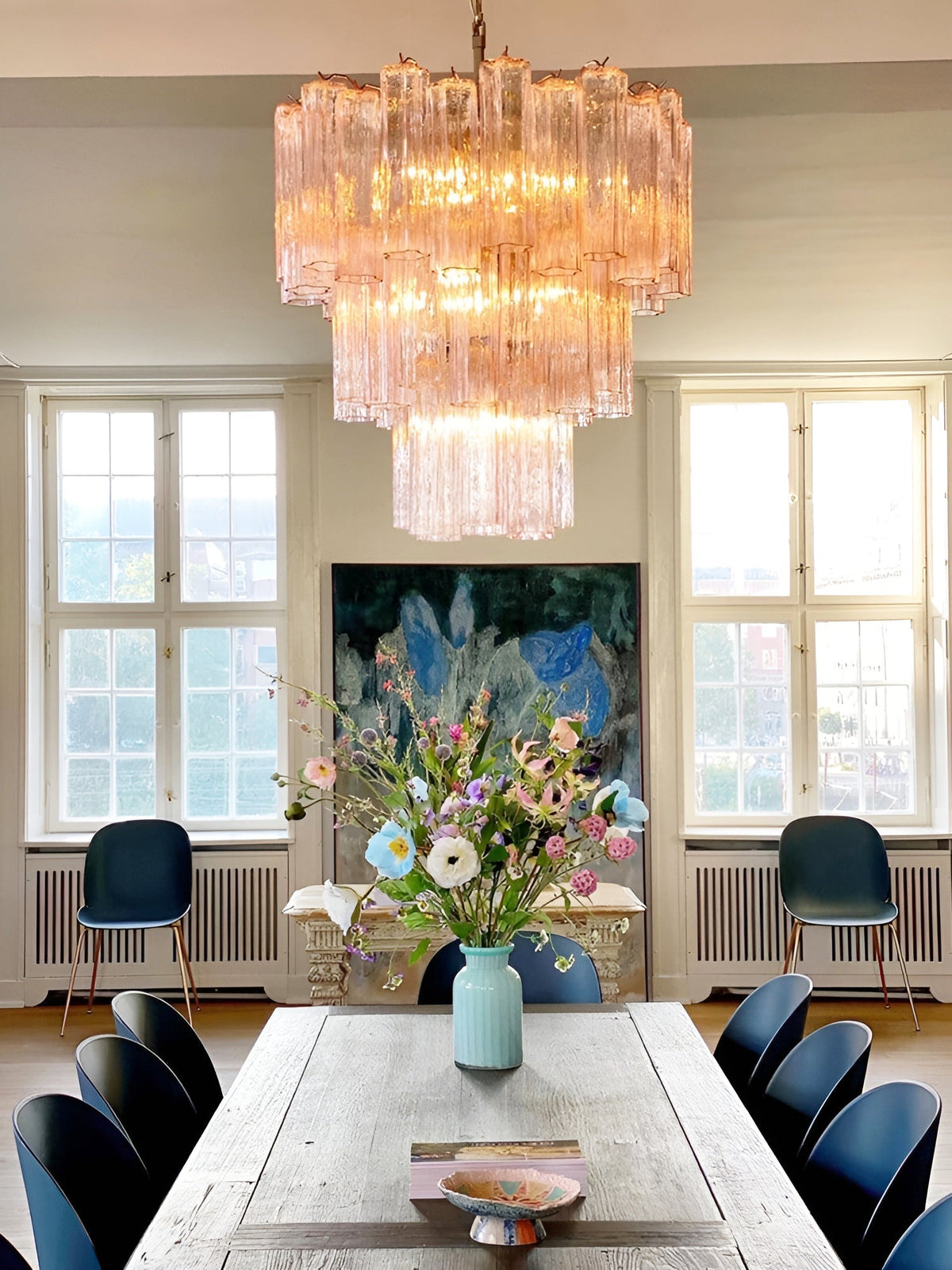 Veloraria lampadario Tubi in vetro Rosa Strati moderni