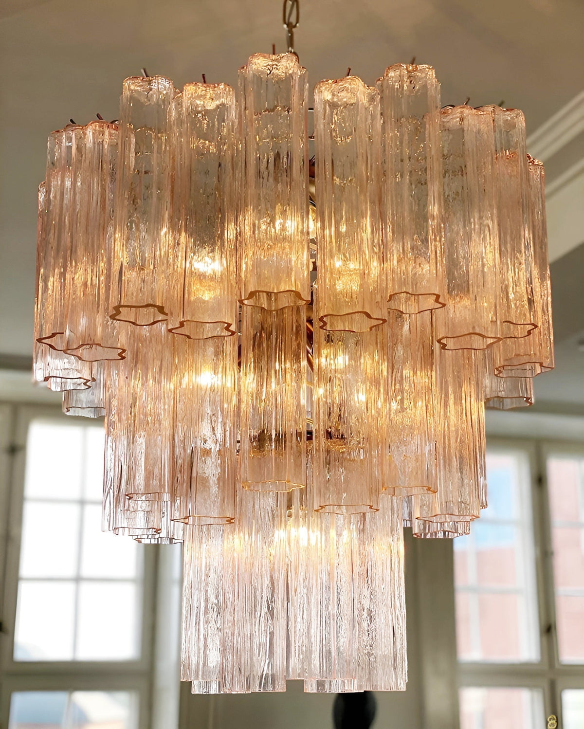 Veloraria lampadario Tubi in vetro Rosa Strati moderni