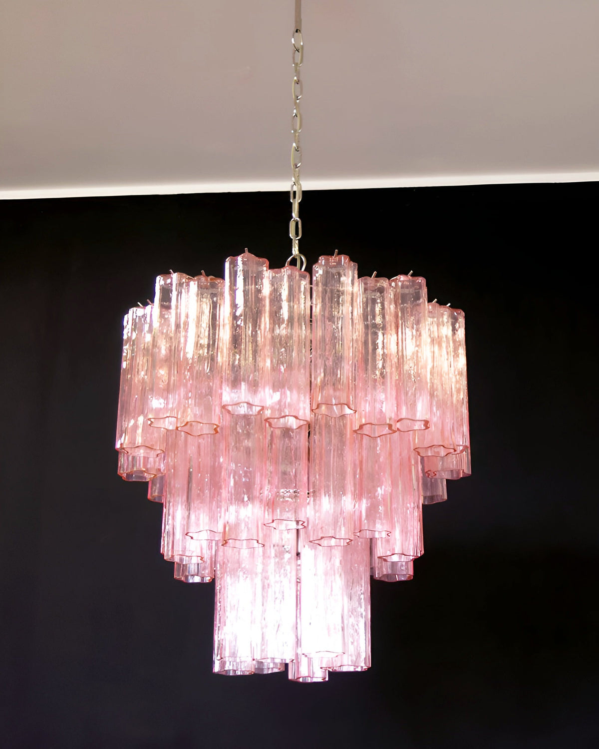 Veloraria lampadario Tubi in vetro Rosa Strati moderni