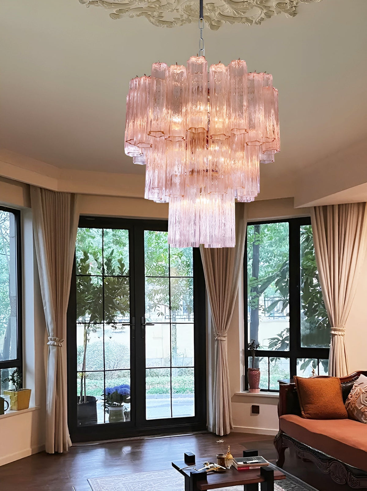 Veloraria lampadario Tubi in vetro Rosa Strati moderni