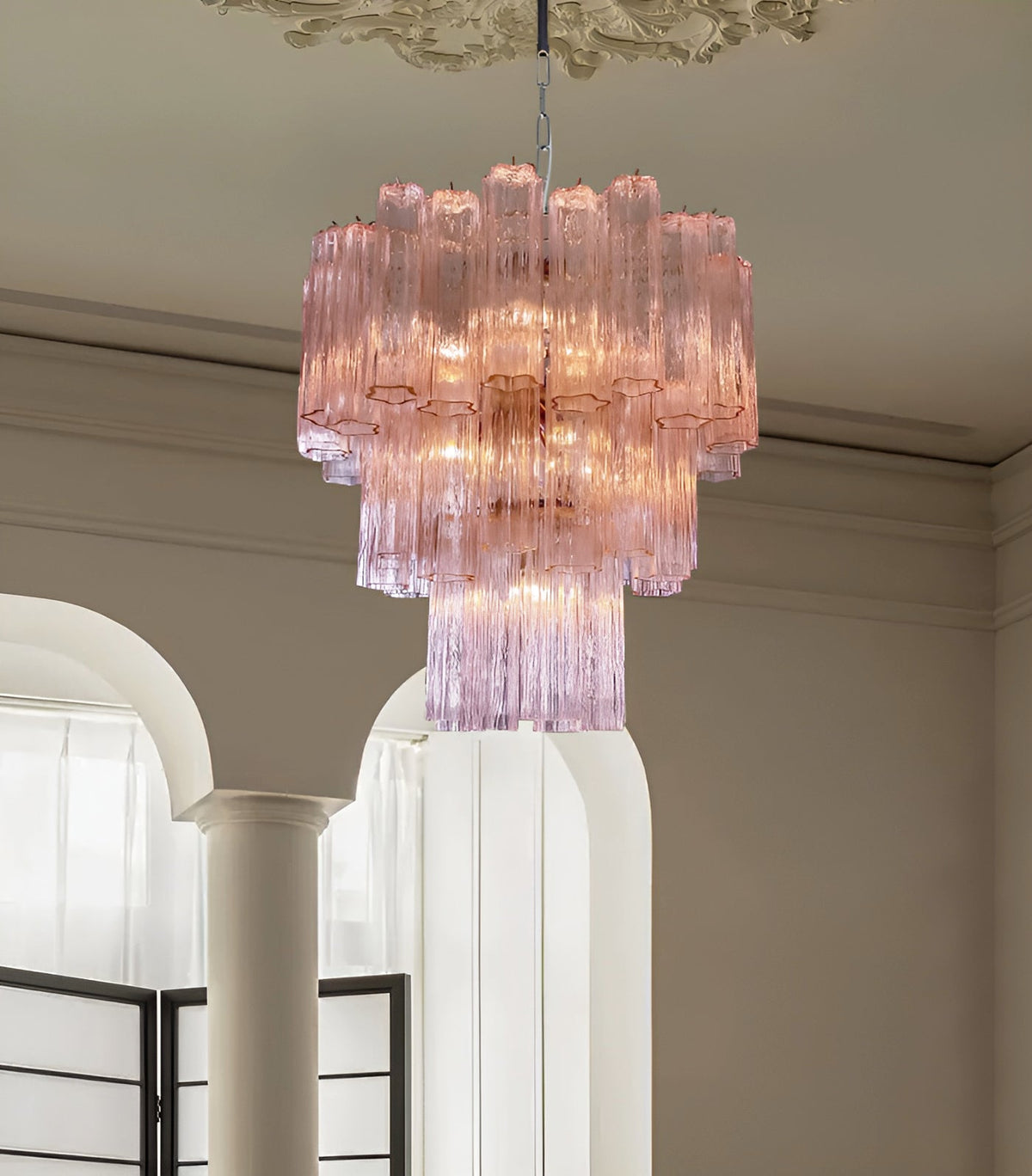 Veloraria lampadario Tubi in vetro Rosa Strati moderni