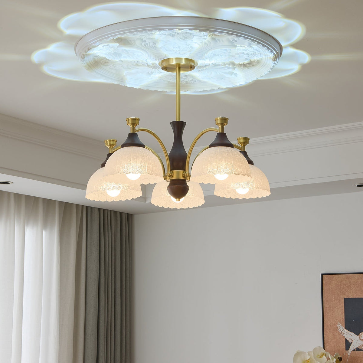 Avvynila lampadario Eleganza vintage in ottone e legno