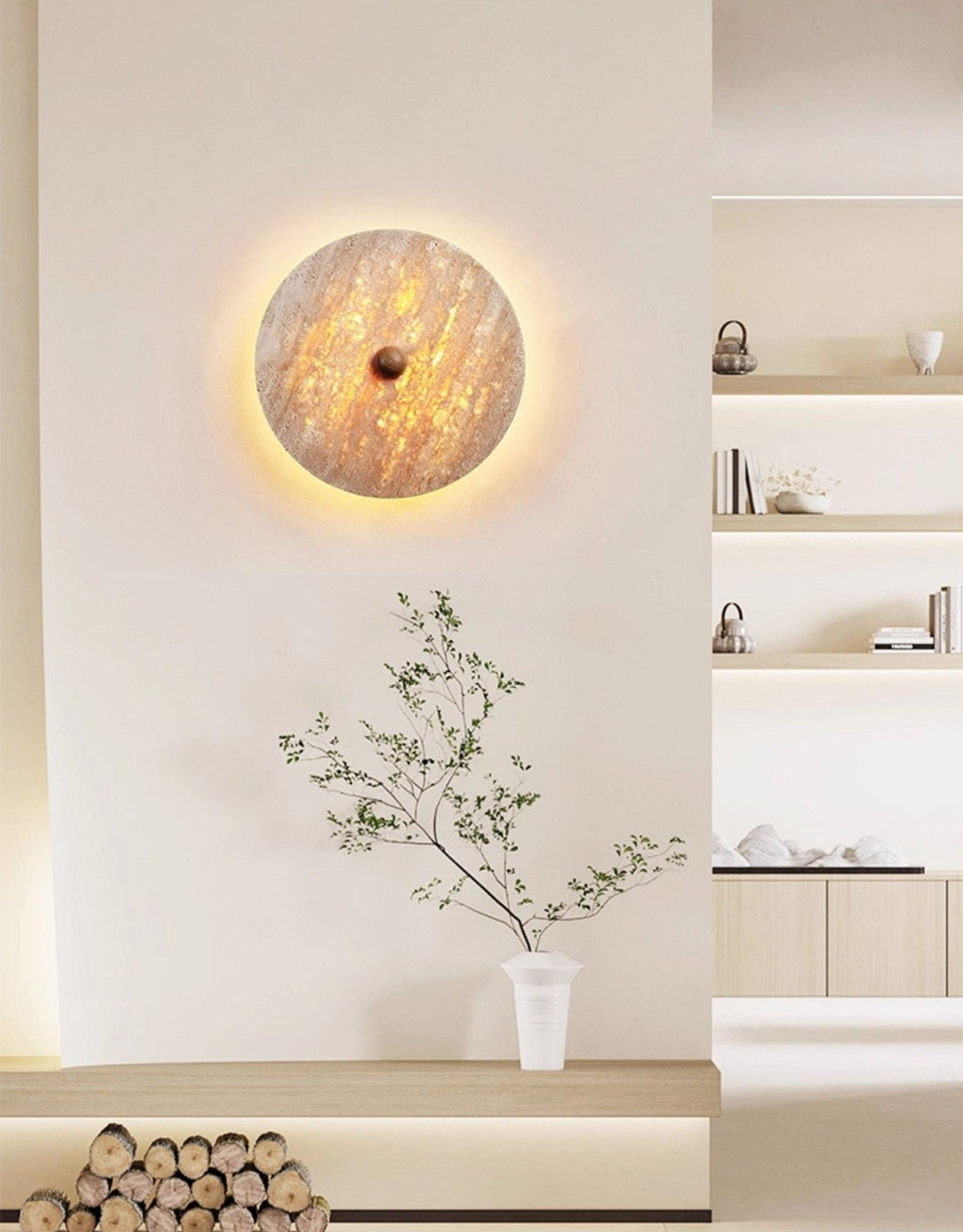 Valisine Round travertino Disk lampada da parete
