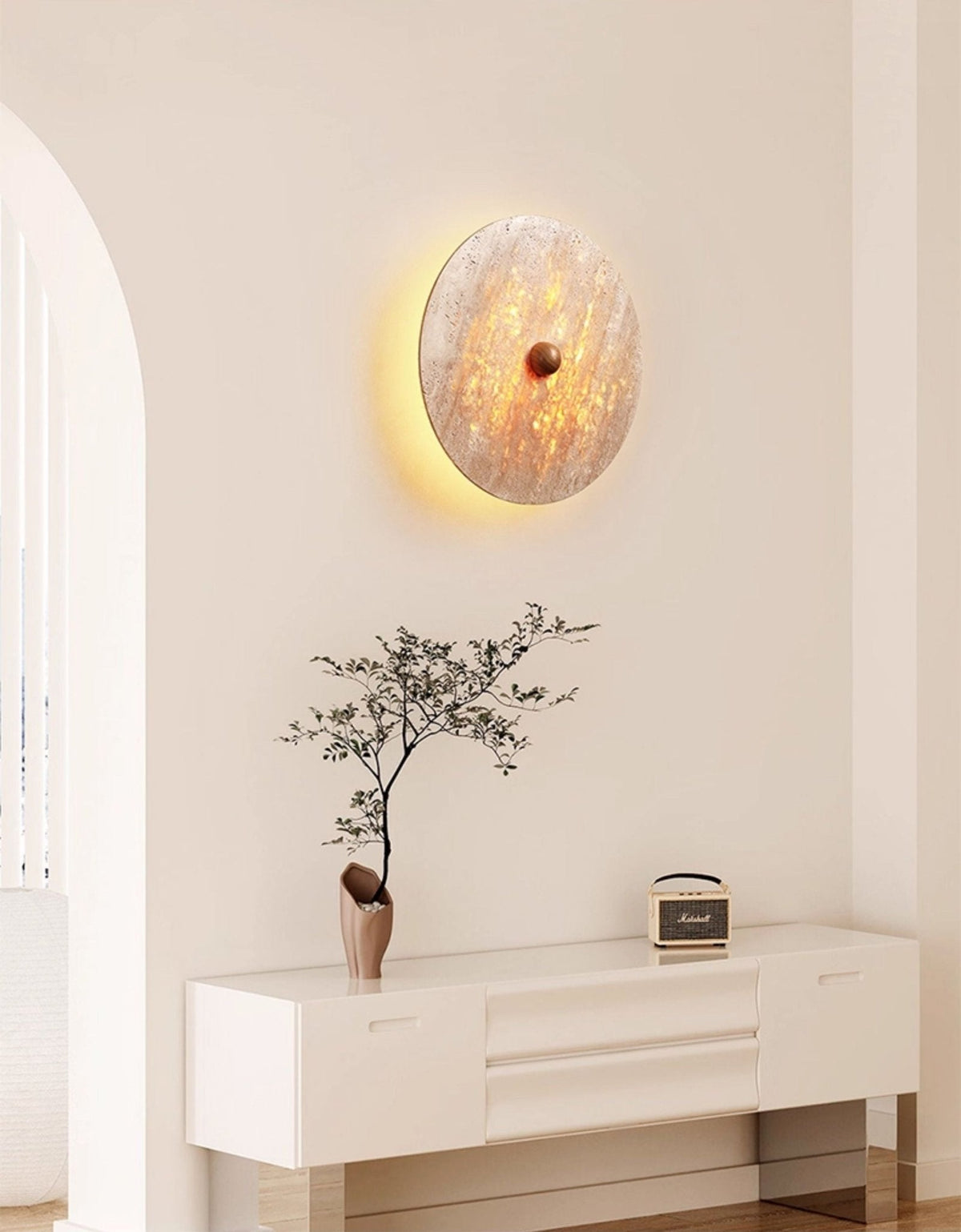 Valisine Round travertino Disk lampada da parete