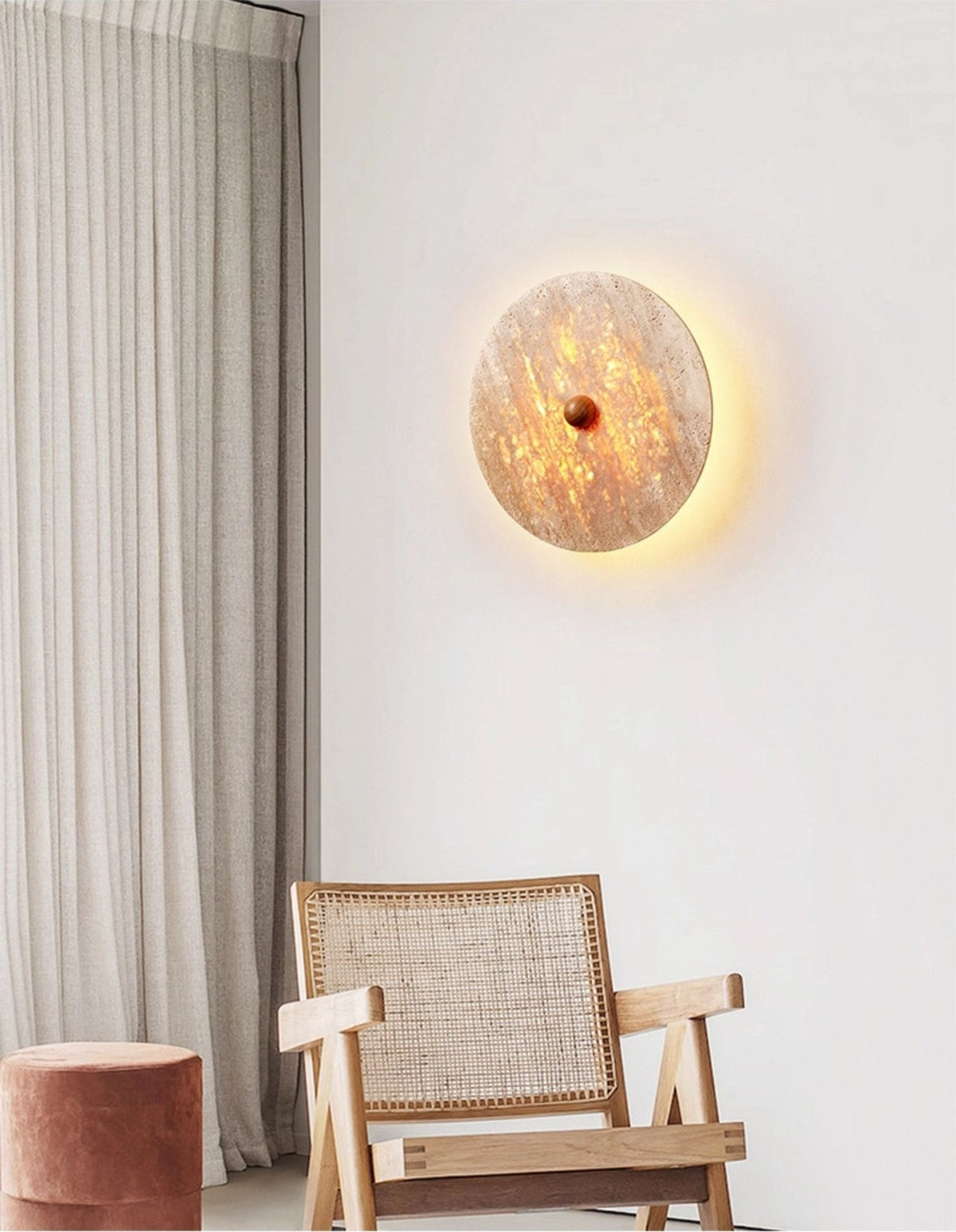 Valisine Round travertino Disk lampada da parete