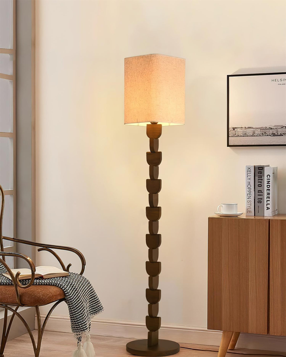 Rinoreria lampada da terra in legno