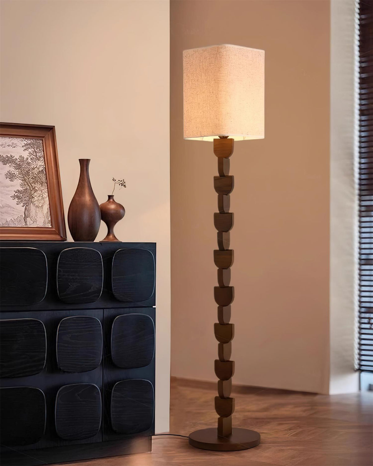 Rinoreria lampada da terra in legno