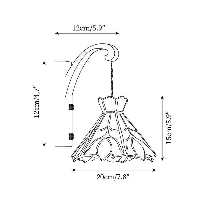 Lampada da parete corpo in legno paralume vetro Tiffany rosa floreale stile vintage Art Deco