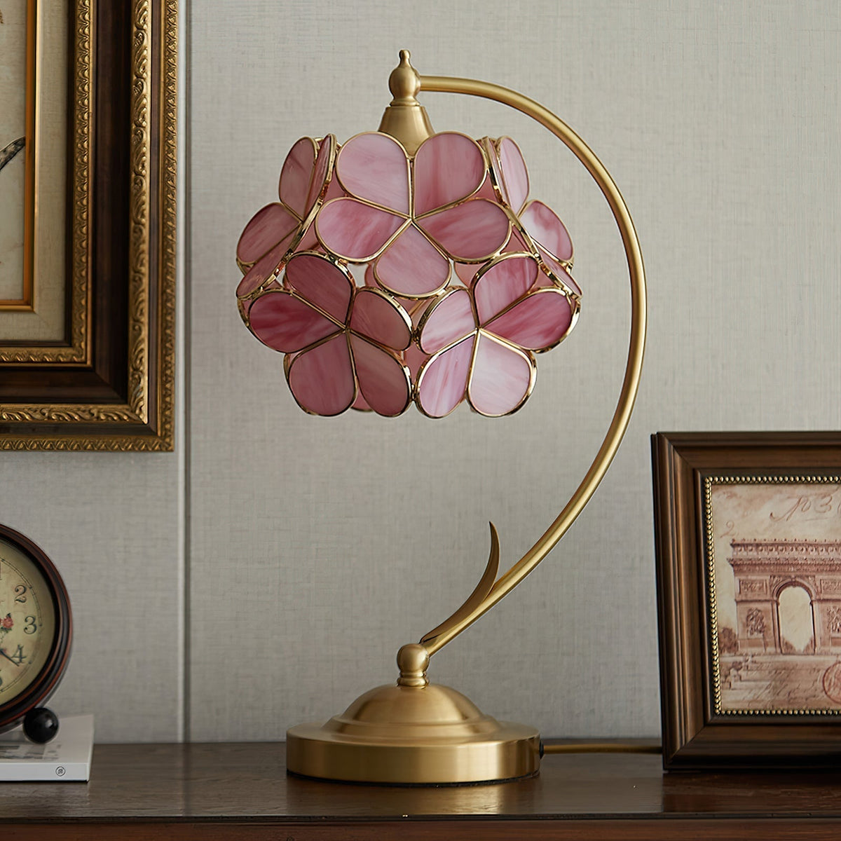 Lampada da tavolo trifoglio Petal e rosa floreale