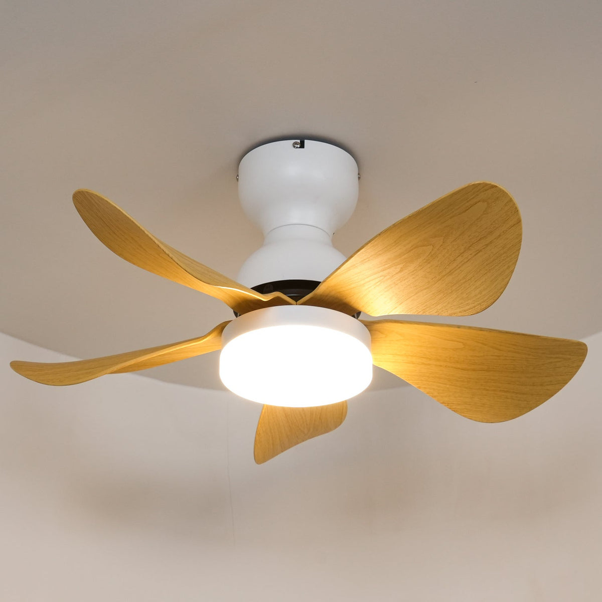 Elvanelle Ventilatore da soffitto con luce in legno noce