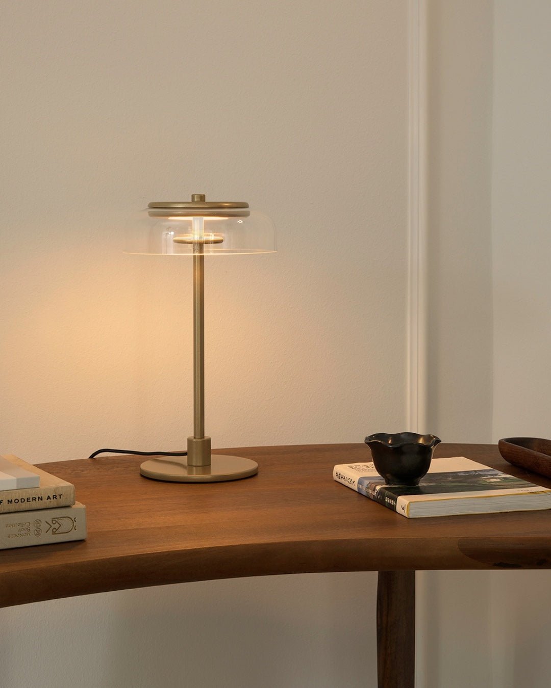 Rinelette lampada da tavolo in vetro Chiaro con Base in legno