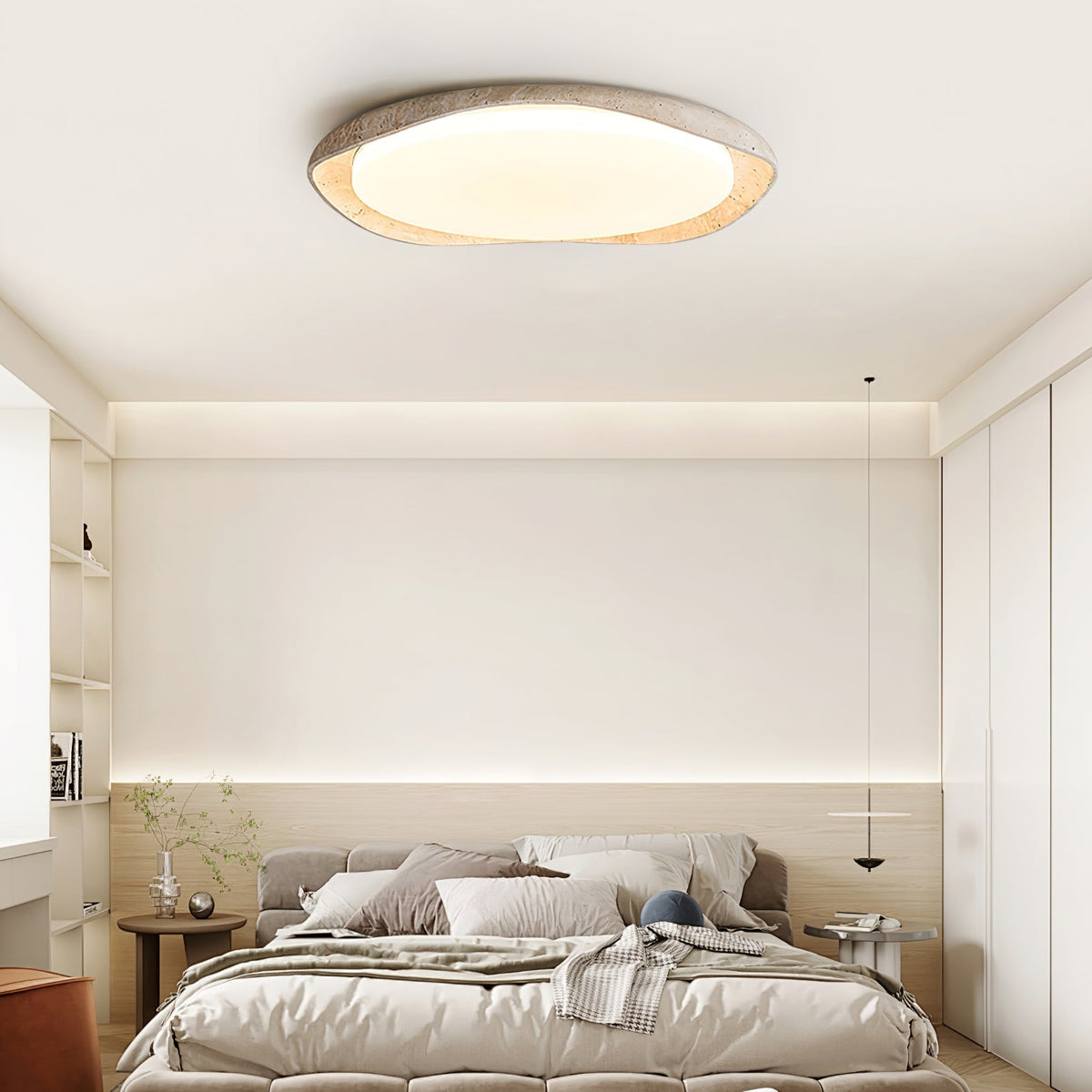 Adoros lampada da soffitto con cornice circolare in travertino giallo