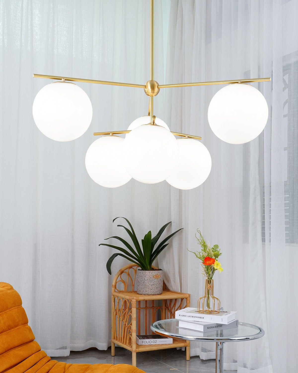 Casoella lampadario sfera & Stelo moderno Finitura Oro LED