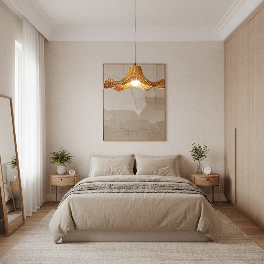 Ravelle lampada a sospensione in rattan plissettato