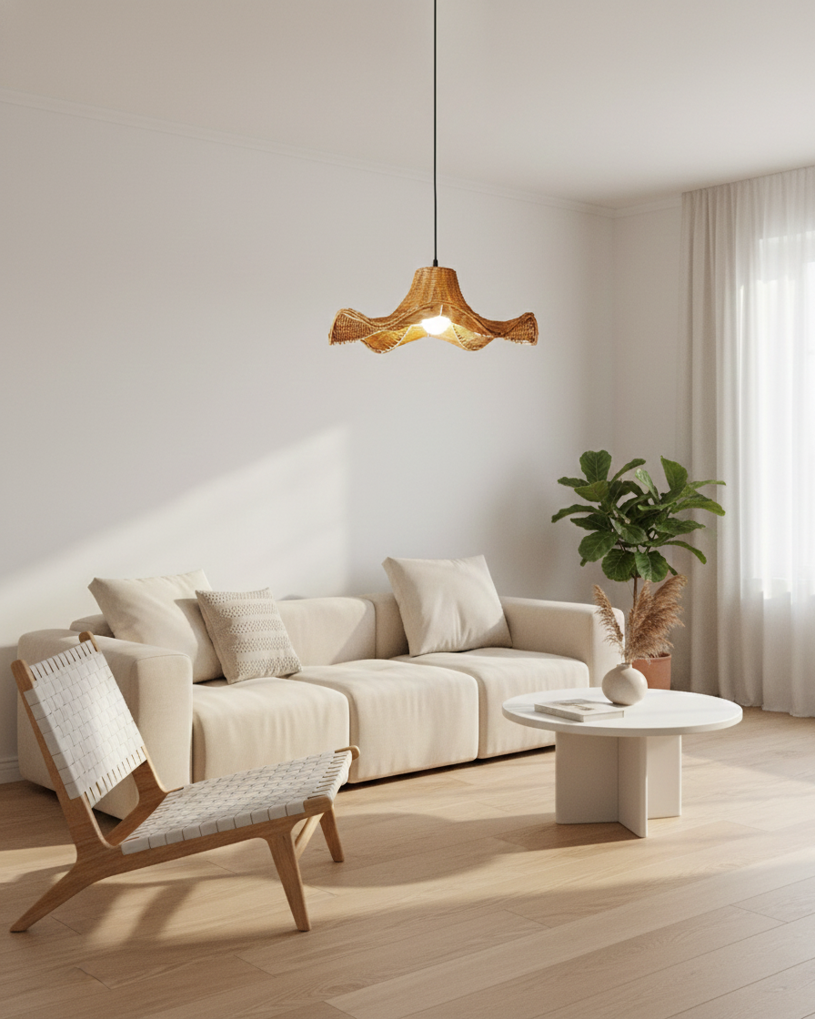 Ravelle lampada a sospensione in rattan plissettato