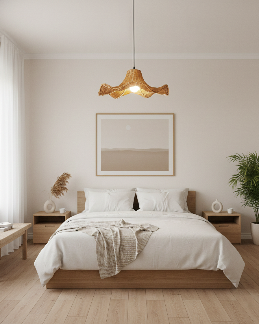 Ravelle lampada a sospensione in rattan plissettato