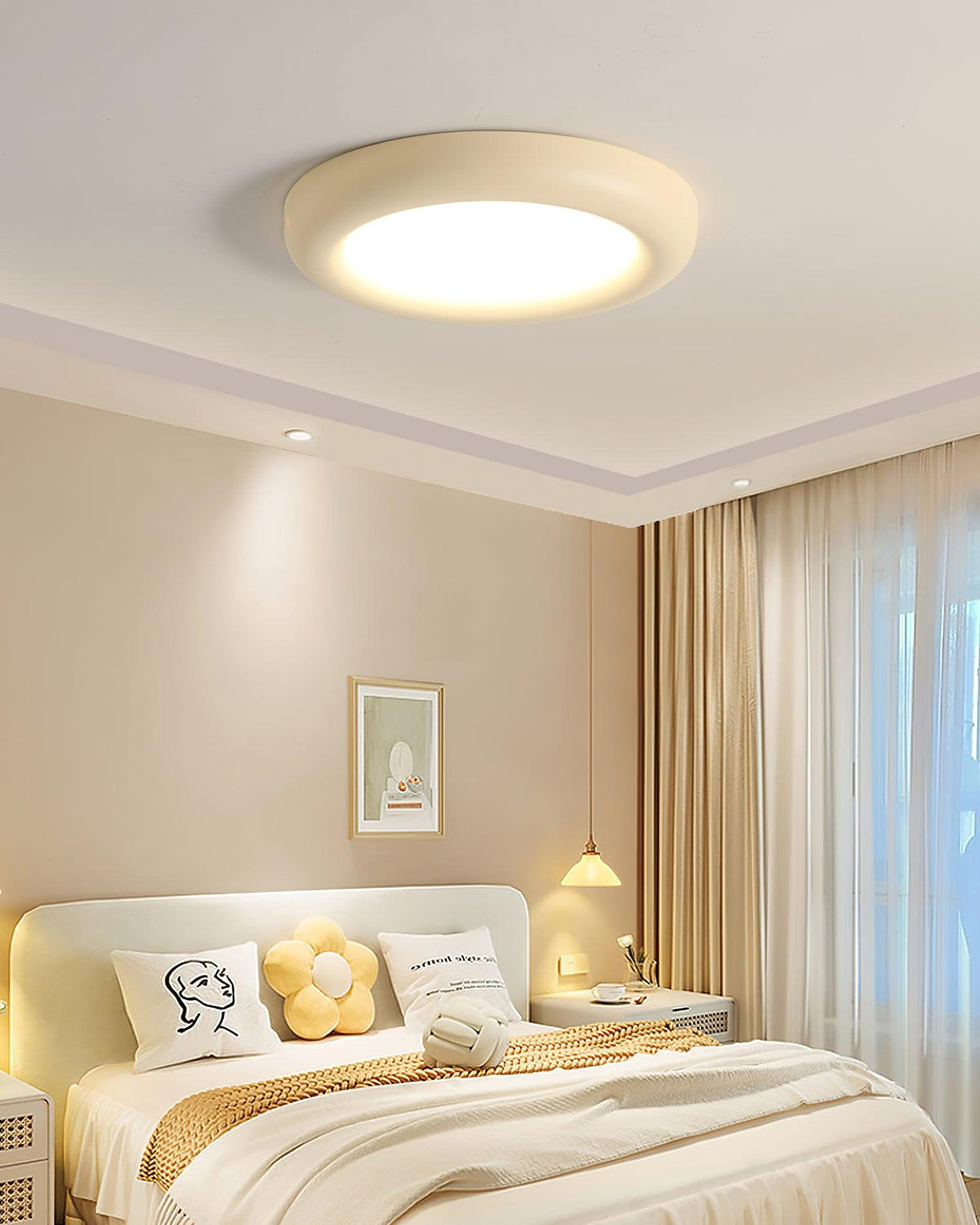 Lampada da soffitto beige plafoniera con rosone minimalista