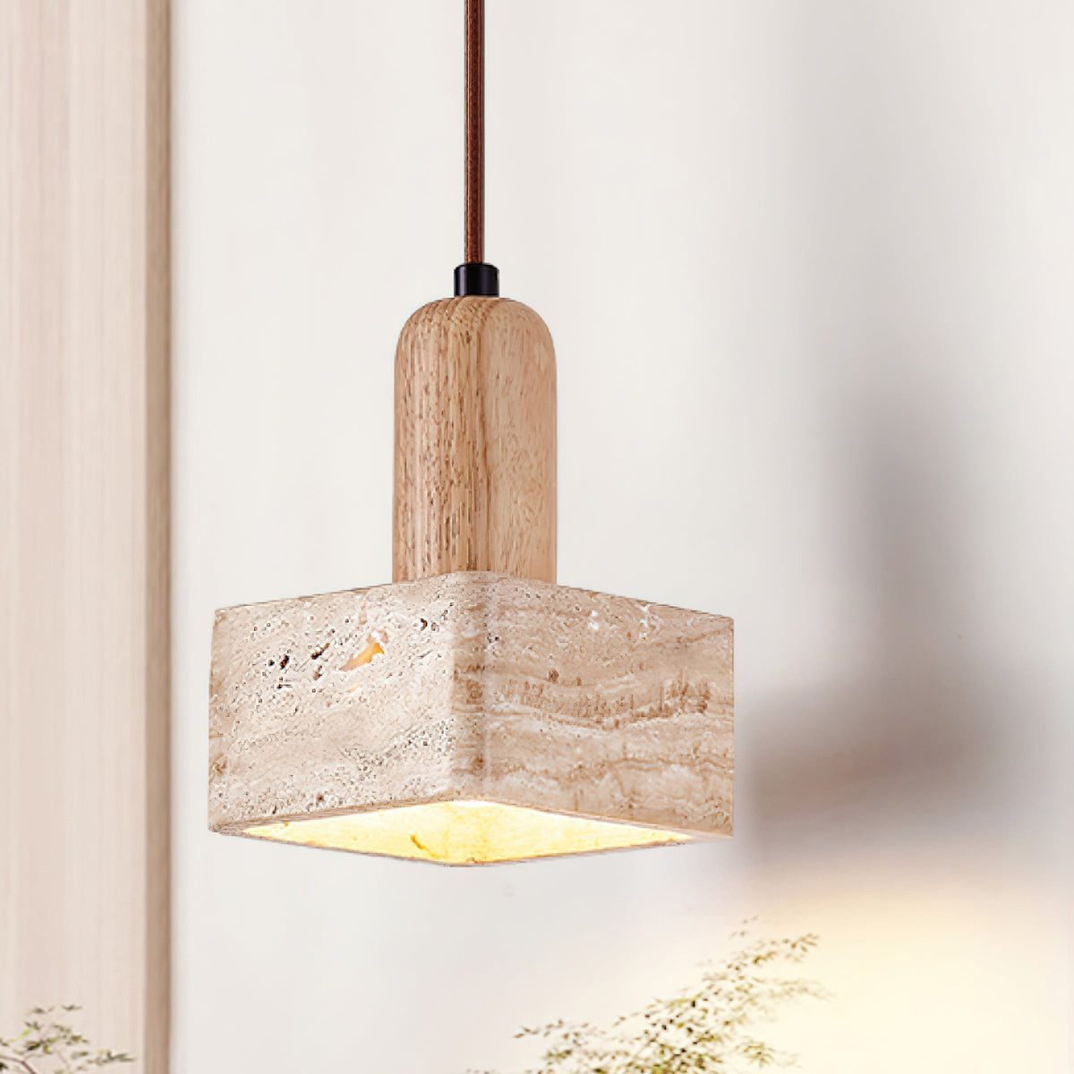 Lava lampada a sospensione in travertino quadrato