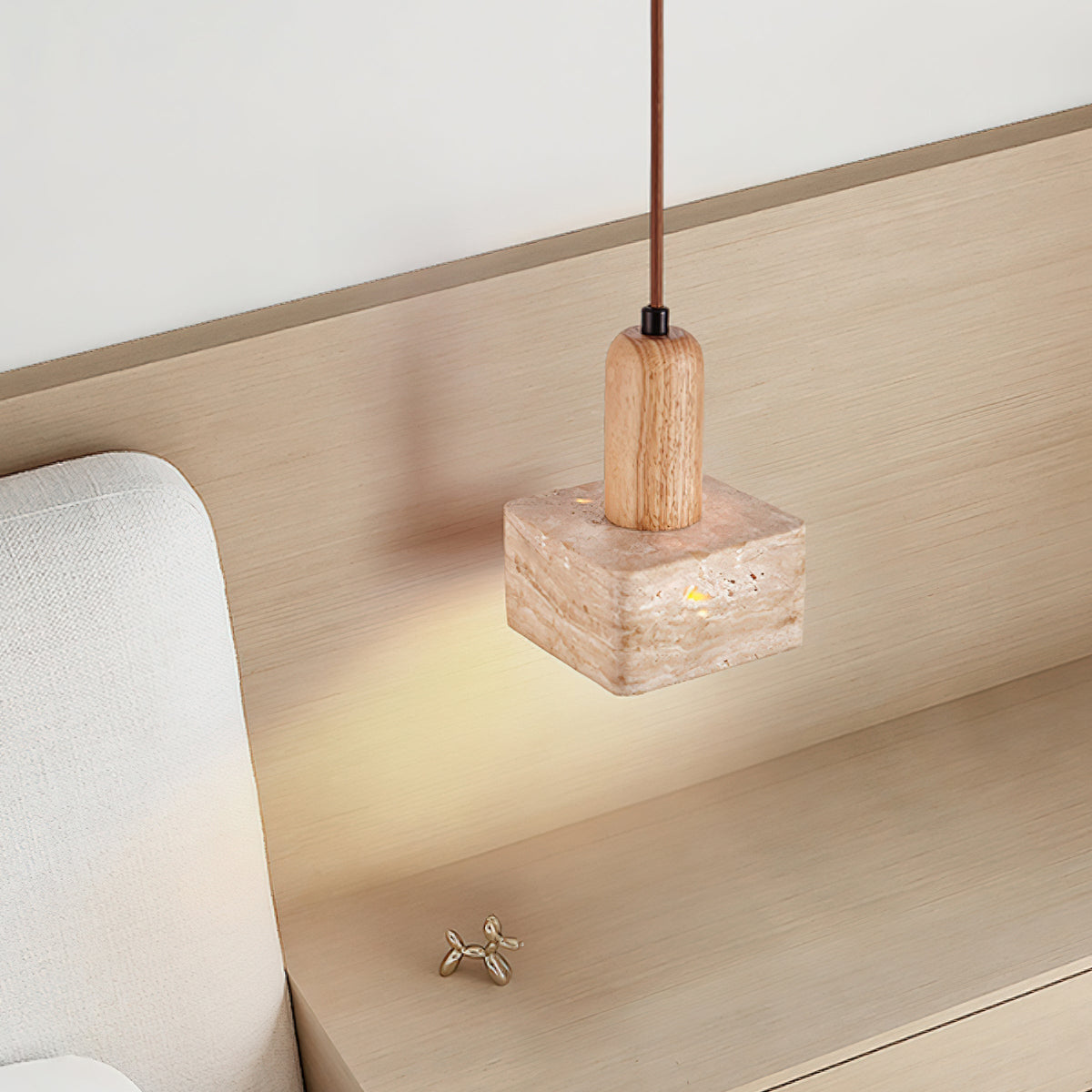 Lava lampada a sospensione in travertino quadrato