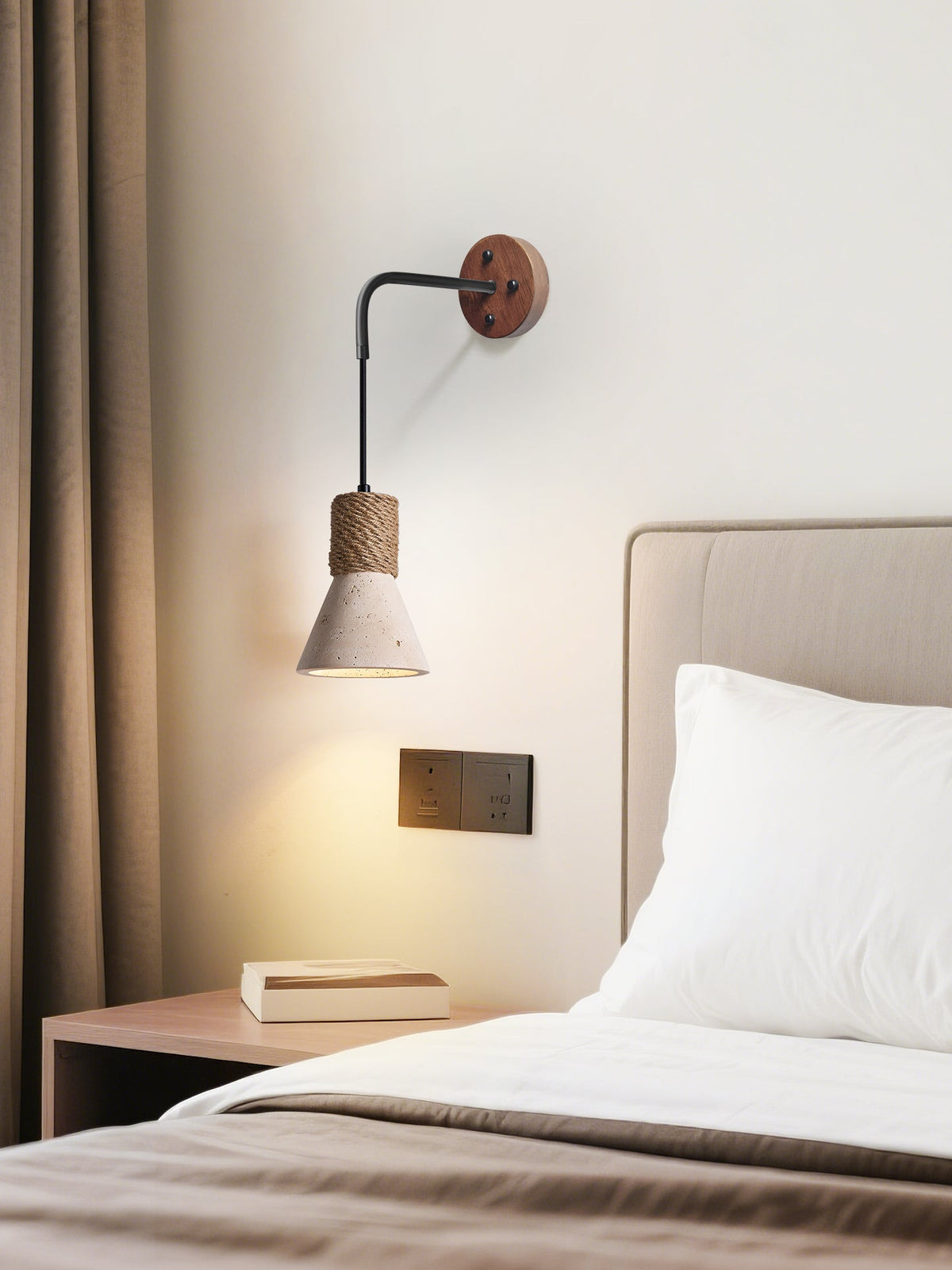 Litz lampada da parete vintage in Giallo con Corda e travertino