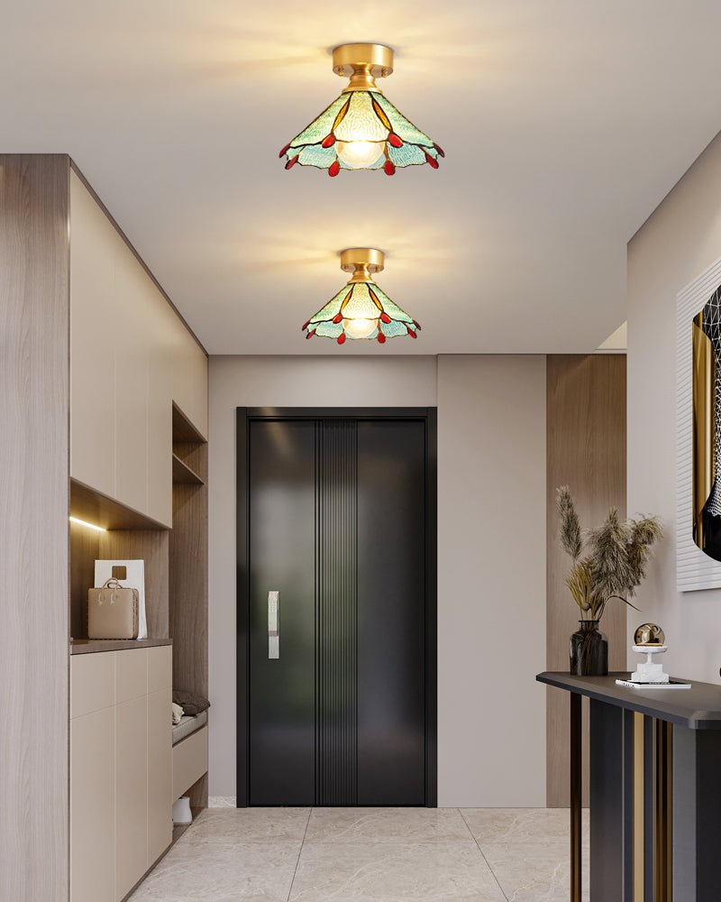 Revely plafoniera vintage floreale in vetro colorato