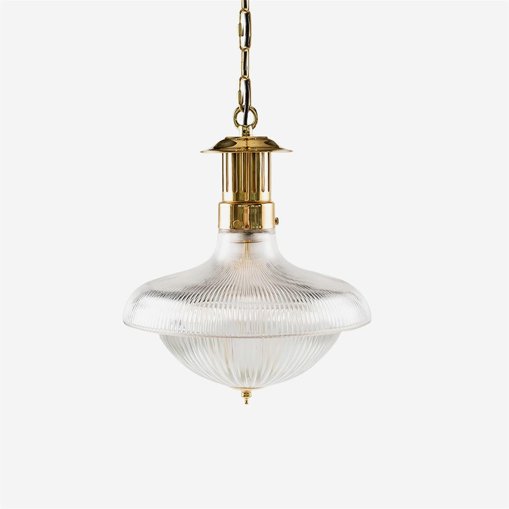 Norvela lampada a sospensione vetro Chiaro Striature ottone vintage