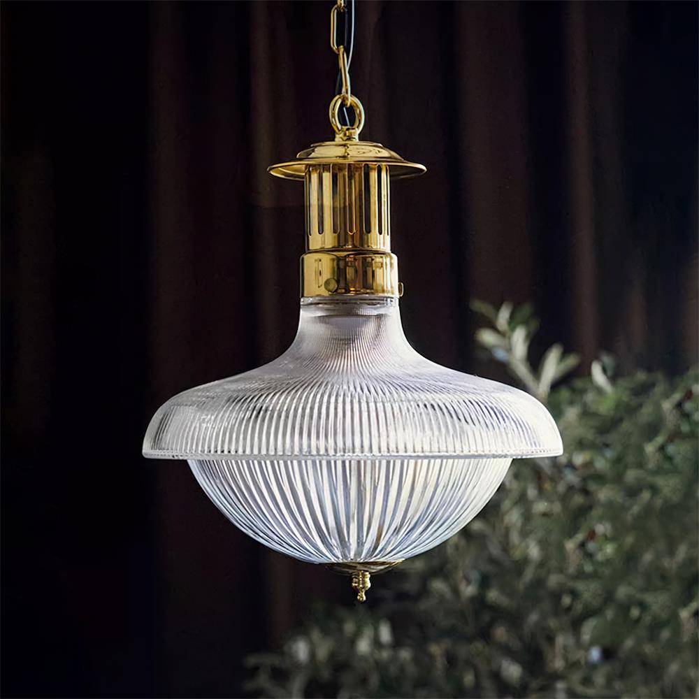 Norvela lampada a sospensione vetro Chiaro Striature ottone vintage