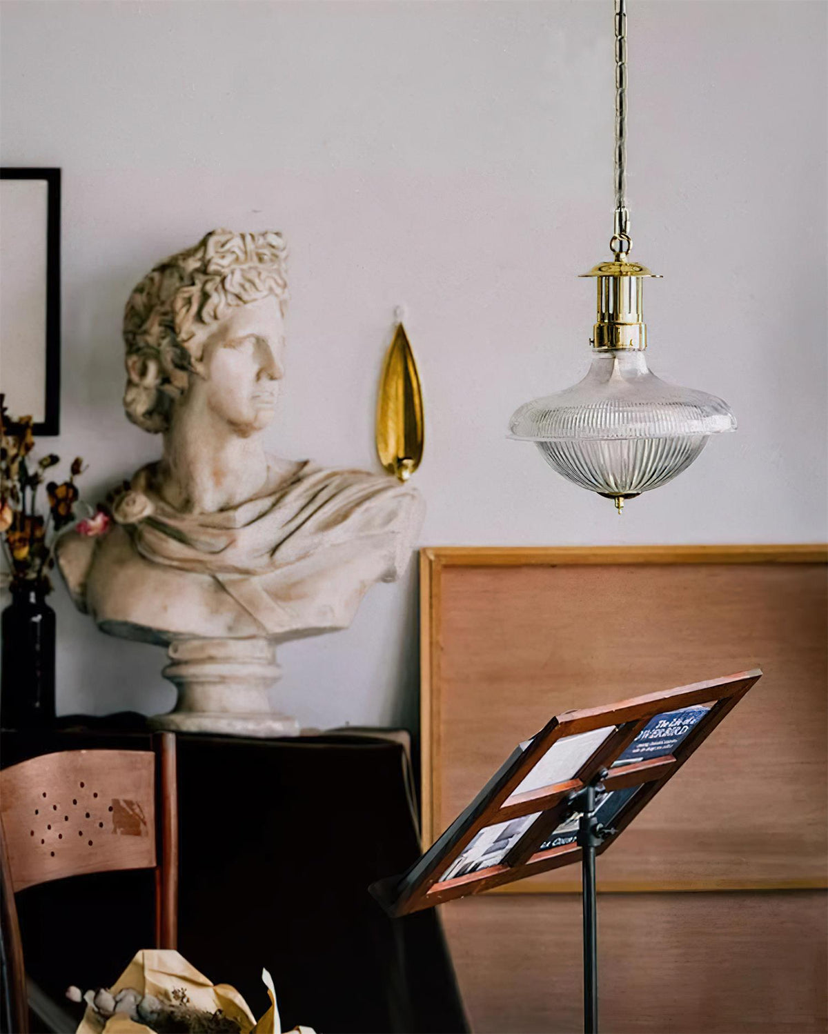 Norvela lampada a sospensione vetro Chiaro Striature ottone vintage