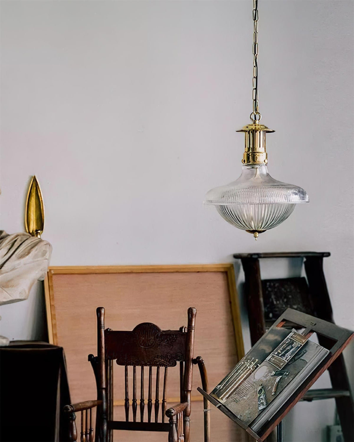 Norvela lampada a sospensione vetro Chiaro Striature ottone vintage