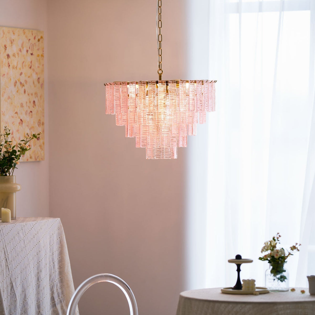 Lioririan lampadario vetro Murano Rosa Stratificato vintage lusso