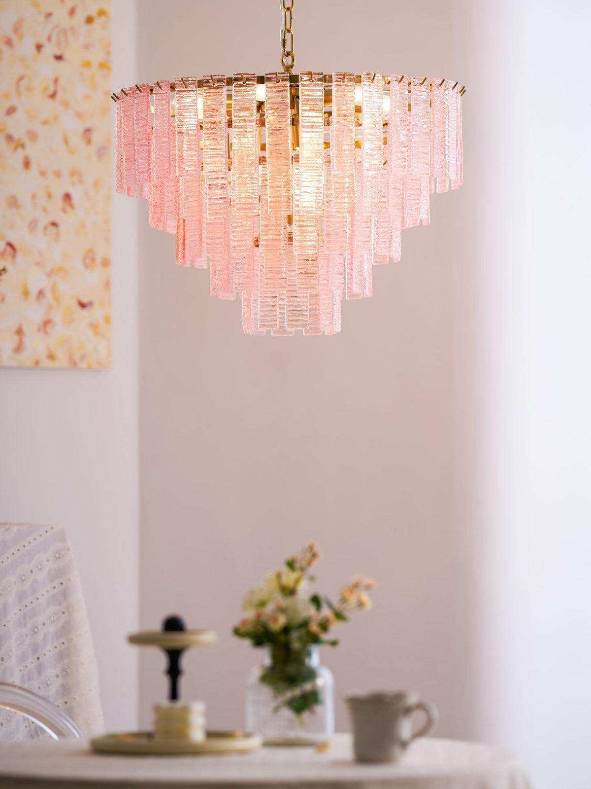 Lioririan lampadario vetro Murano Rosa Stratificato vintage lusso
