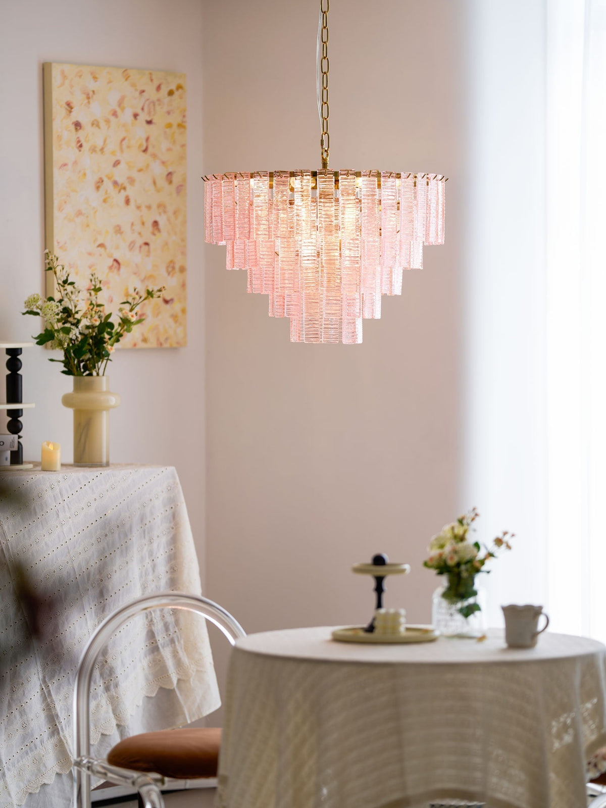 Lioririan lampadario vetro Murano Rosa Stratificato vintage lusso