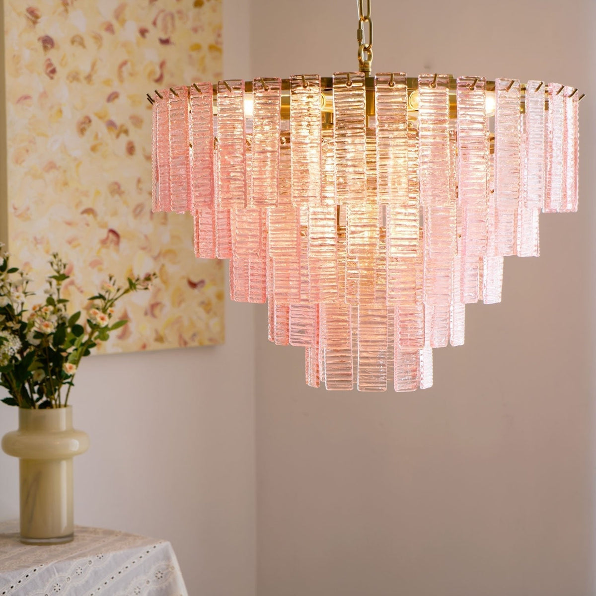 Lioririan lampadario vetro Murano Rosa Stratificato vintage lusso