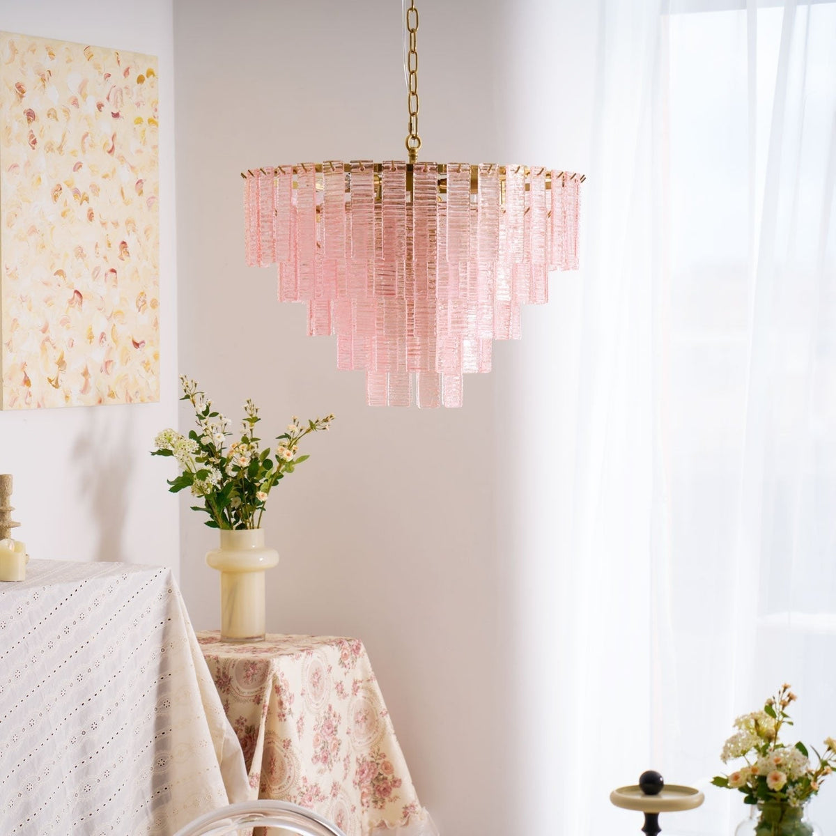 Lioririan lampadario vetro Murano Rosa Stratificato vintage lusso